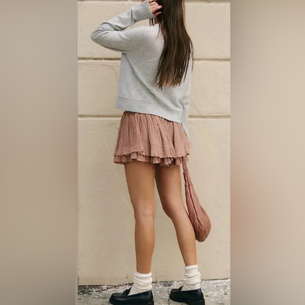 New! Free People Pretty Please Boho Mini Skirt flouncy, raw-edge hemline Small - Picture 3 of 7